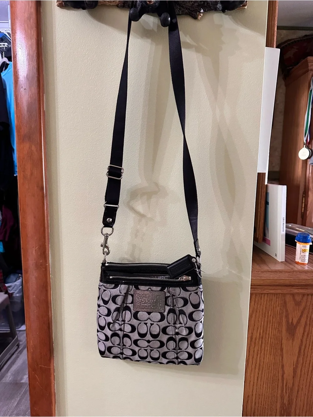 Coach Black and Silver Signature Crossbody Bag